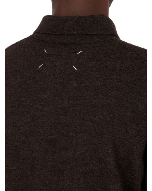 メンズ Maison Margiela エルボーパッチ ウール ポロシャツ Black