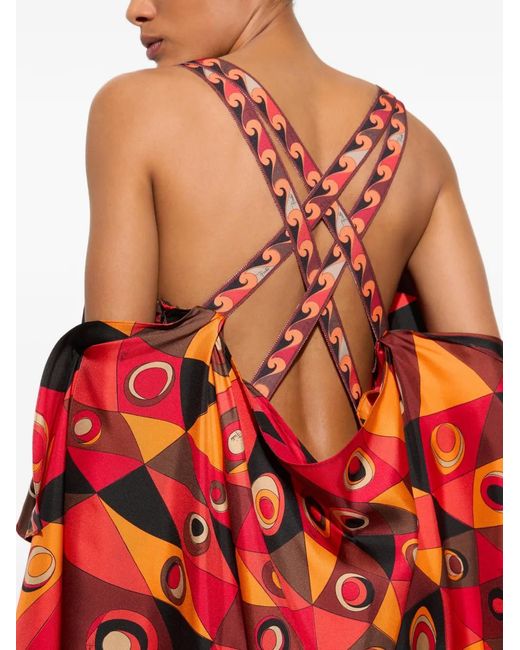 Emilio Pucci Red Occhi-Print Long Foulard Dress