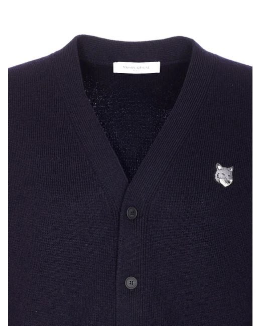 Maison Kitsuné Blue "Fox Head Milano" Lambswool Cardigan for men