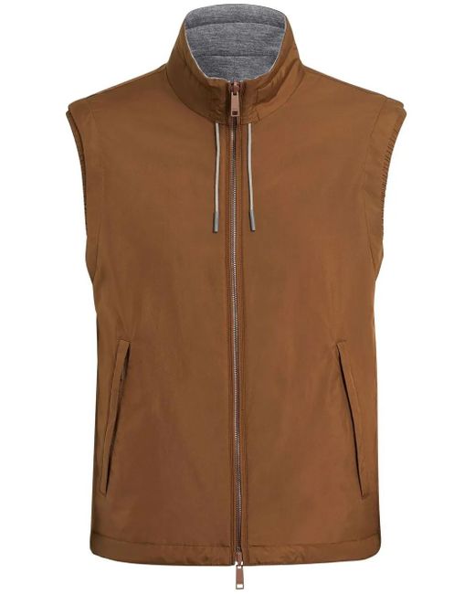 Zegna Brown Nylon Reversible Vest for men