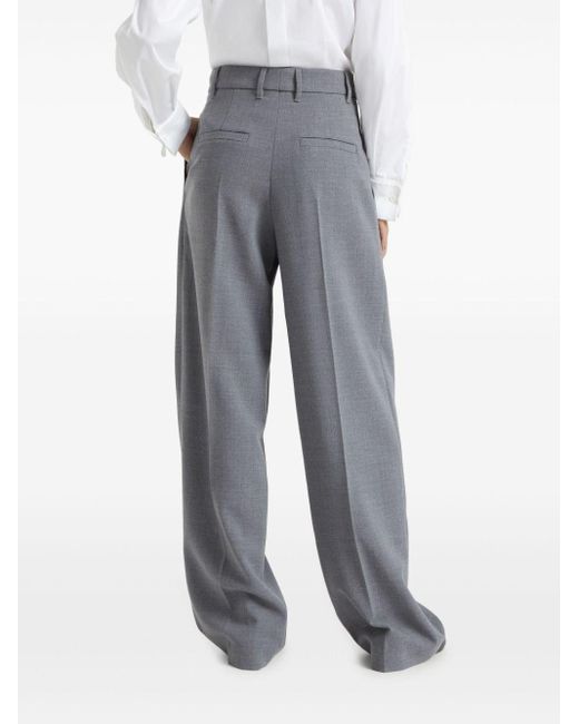 Brunello Cucinelli Gray Wide-leg Wool Trousers