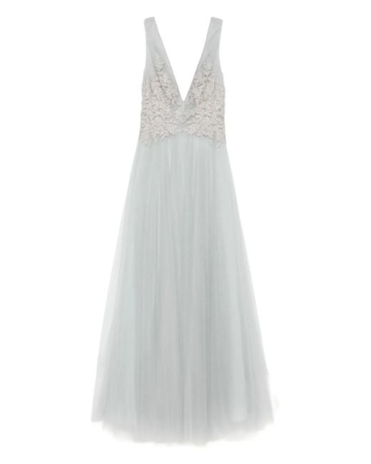 Costarellos Verfraaide Tulen Maxi-Jurk Met Tule in het White