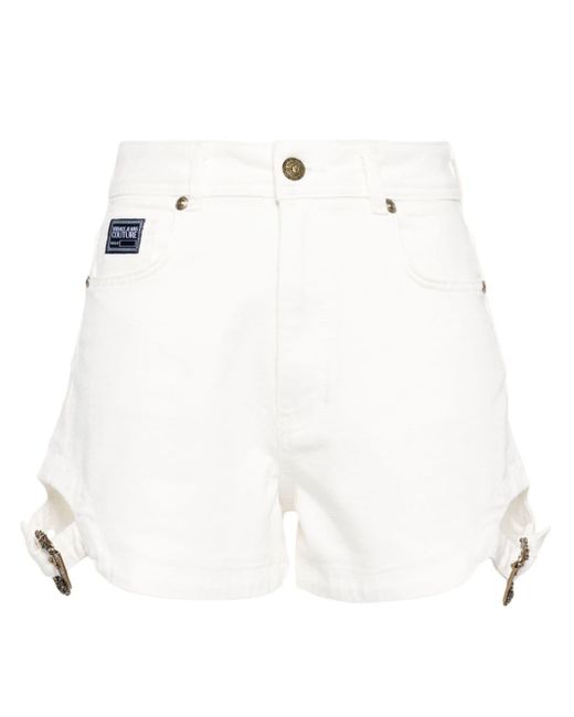 Versace White Jeans-Shorts mit barocker Schnalle