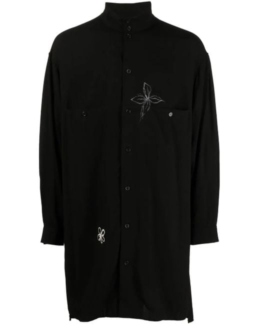 Yohji Yamamoto Black Flower-Doodle Long Shirt for men