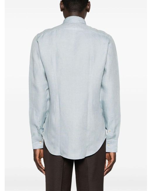 Eleventy Blue Cutaway-collar Linen Shirt for men