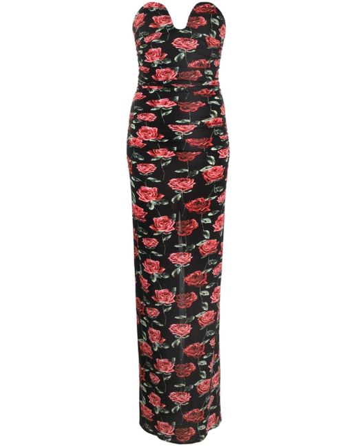 Magda Butrym Red Floral-print Ruched Strapless Gown