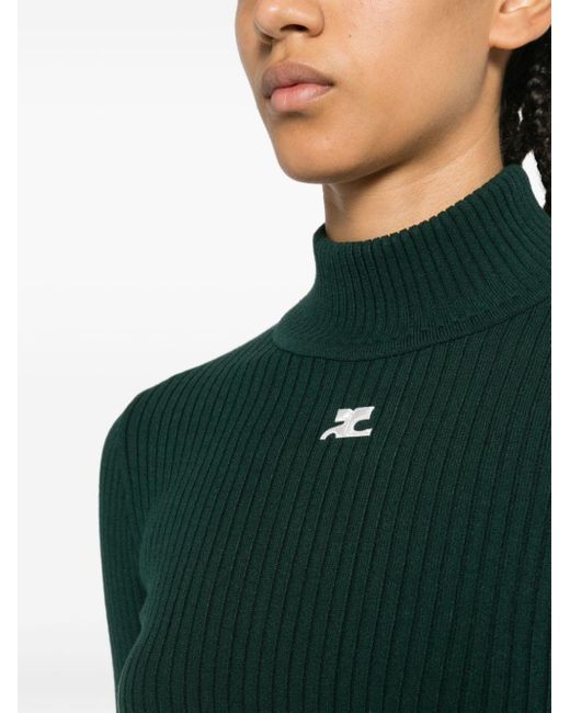 Courreges Green Logo-patch Ribbed Jumper