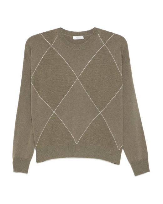 Peserico Green Diamond-Pattern Sweater