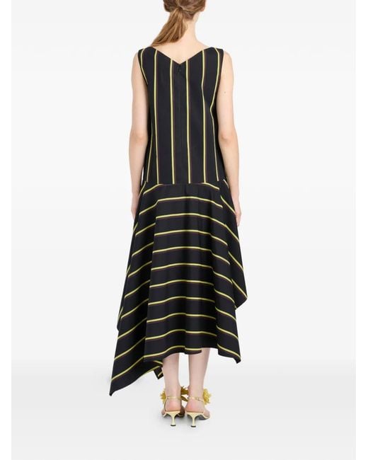 Proenza Schouler Black Beatriz V-Neck Striped Midi Dress