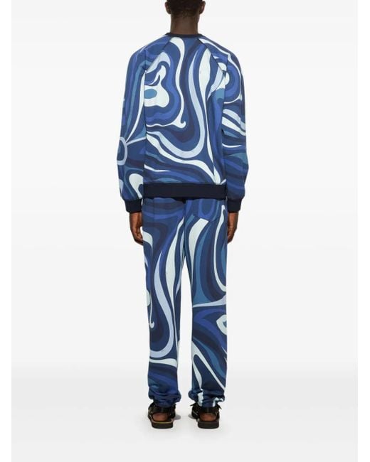 Emilio Pucci Blue Marmo-Print Fleece Sweatshirt for men