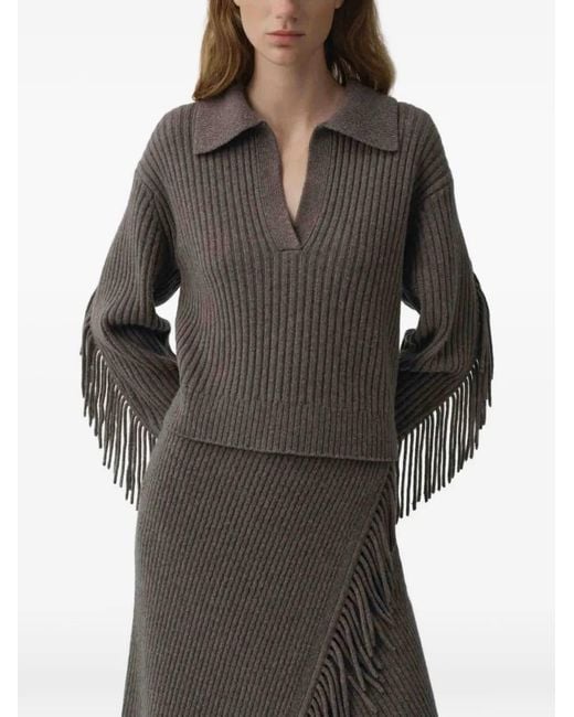 Jonathan Simkhai Brown Fringe-Trimmed Ribbed-Knit Sweater