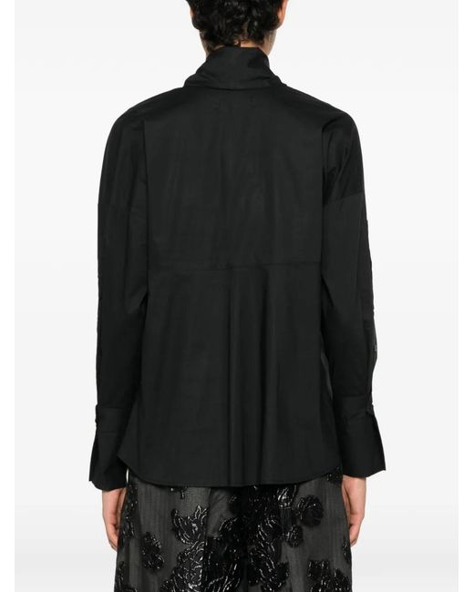 Psophia Black Pussy-Bow Long-Sleeve Blouse