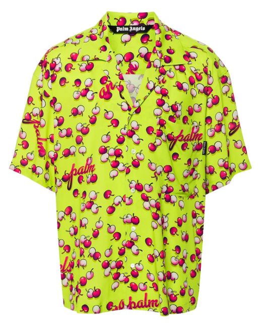 Palm Angels Yellow Cherry-Print Shirt for men