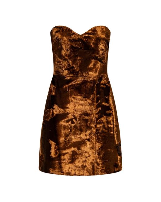 McQueen Brown Velvet Strapless Mini Dress