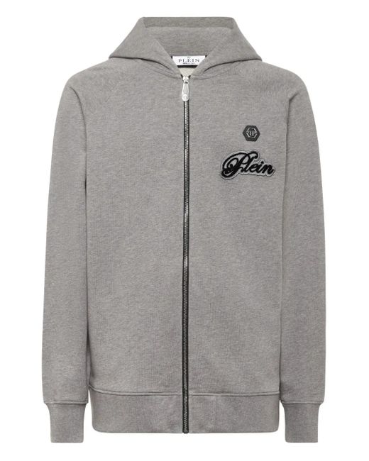 Felpa Con Cappuccio, Applicazione Logo E Zip di Philipp Plein in Gray da Uomo
