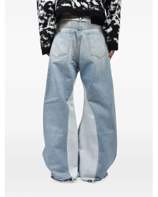 RRR123 Blue Distressed Patchwork Jeans for men