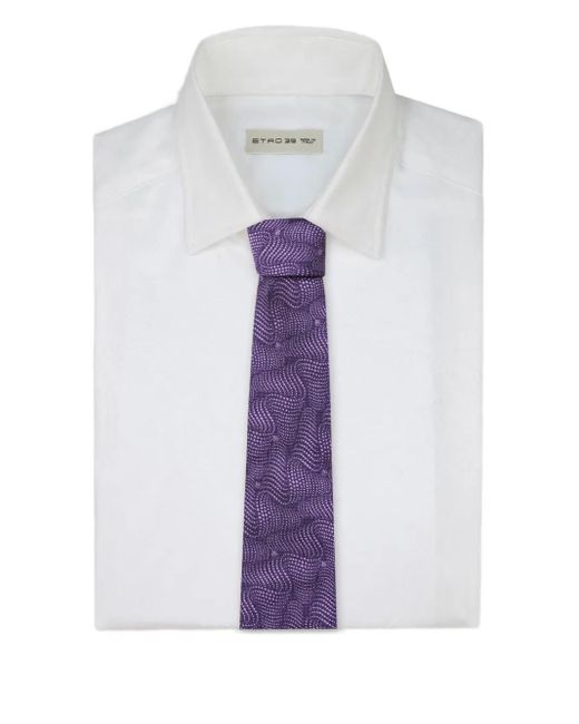 Etro Purple Wave-Pattern Silk Tie for men