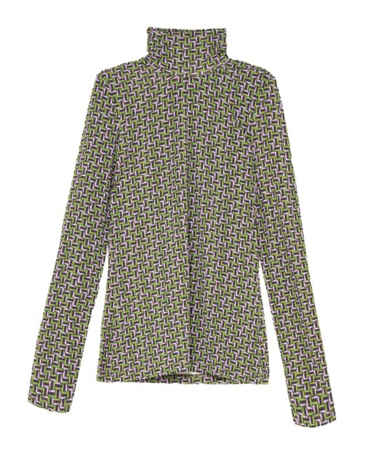 Maliparmi Green Geometric-Pattern Turtleneck Top