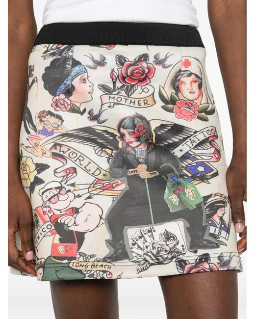 The Artistylist White Tattoo-Print Silk-Blend Skirt