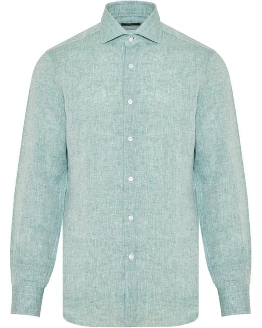 Barba Napoli Blue Linen Shirt for men