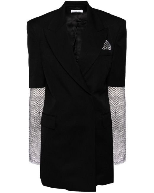 Mach & Mach Black Crystal-embellished Wool Mini Dress
