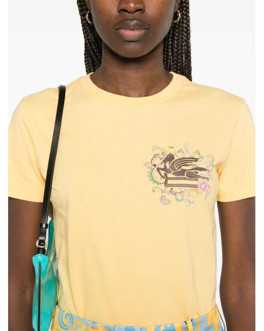 Camiseta con bordado Pegaso Etro de color Yellow