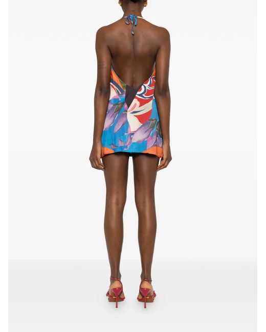 Donde Esteban Blue Floral-Print Mini Dress