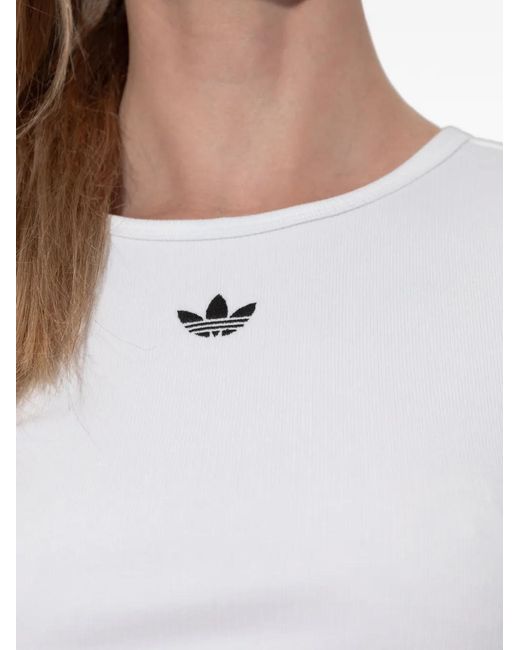 Adidas White Logo Ribbed Crop T-Shirt