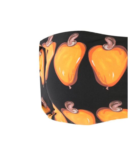 Amir Slama Black Frufru Printed Bandeau Bikini Set