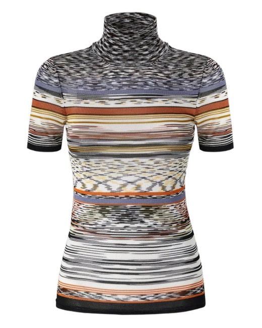 Missoni Gray Stripe-Pattern Turtleneck Top