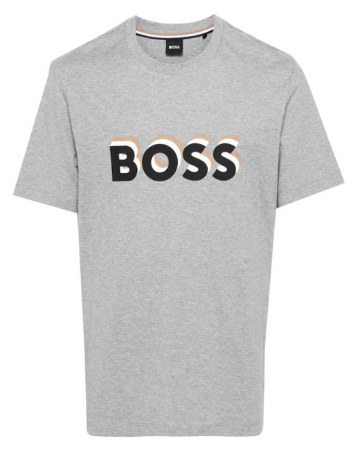 Boss Gray Logo-stamp Cotton T-shirt for men
