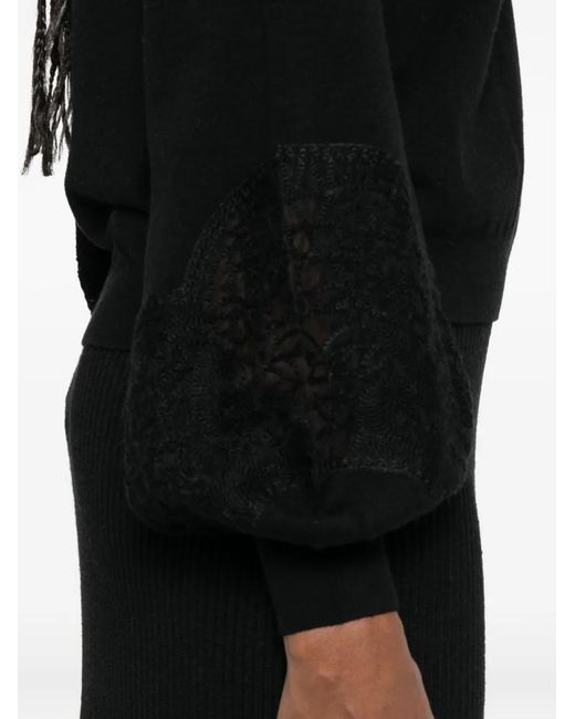 Twinset Black Pull À Manches En Dentelle