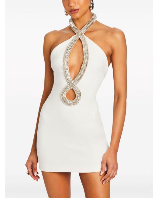 retroféte White Wynn Crystal Embellishments Mini Dress