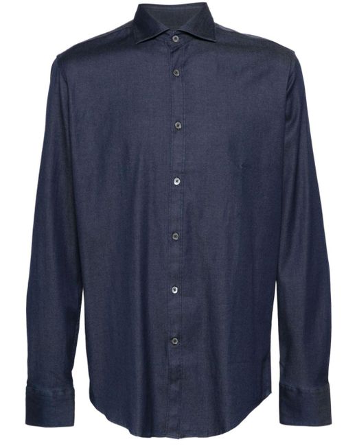 Chemise à col italien en chambray Canali pour homme en coloris Blue