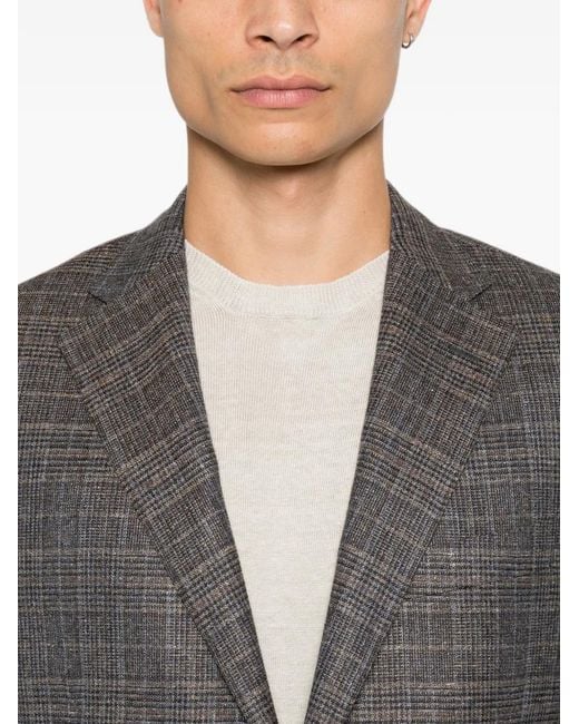 Corneliani Gray Check-Pattern Single-Breasted Blazer for men