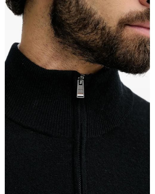 Boss Black Zip-Up High-Neck Sweater for men