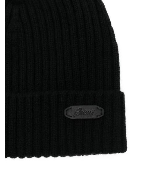 Brioni Black Logo-Patch Beanie Hat for men
