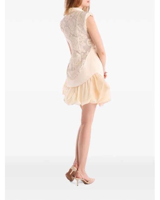 Gaby Charbachy White Lace-Panelled Bubble-Skirt Mini Dress