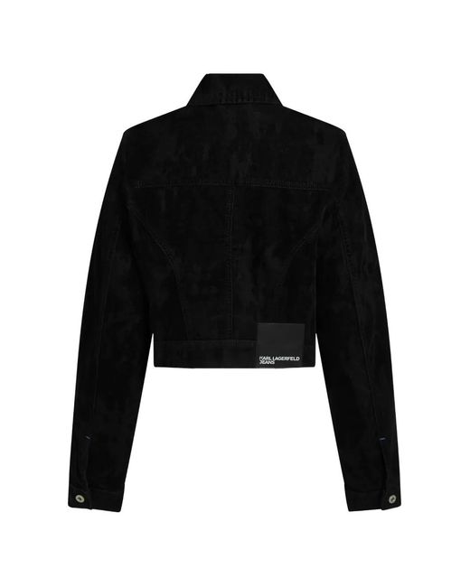 Karl Lagerfeld Black Long-Sleeve Cropped Denim Jacket