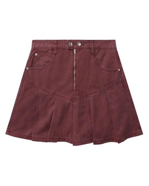 Izzue Red Pleated Denim Miniskirt