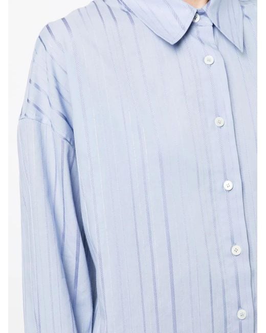 Goen.J Blue Metallic-Threading Striped Shirt
