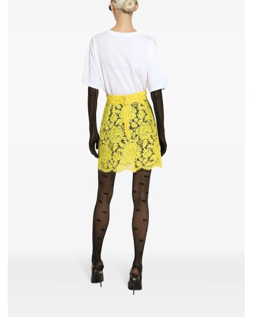 Dolce & Gabbana Yellow Floral Lace Mini Skirt