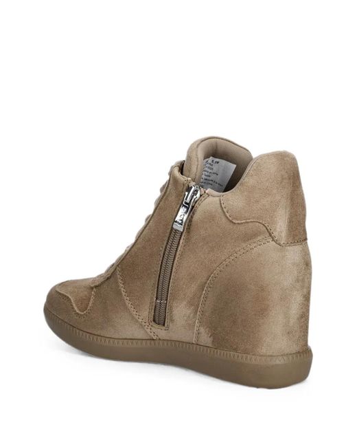 DKNY Brown Wedge-Heel Logo-Print Sneakers