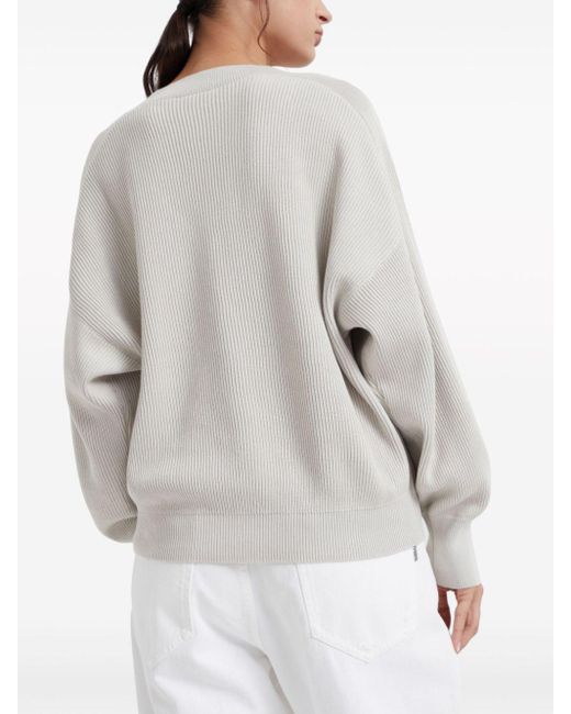Brunello Cucinelli White Cotton Sweater With Shiny Details