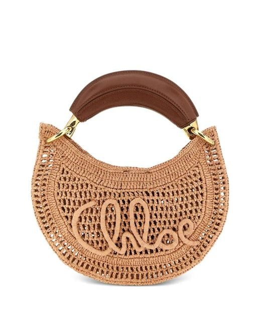 Chloé Brown Mini Summer Banana Raffia Tote Bag