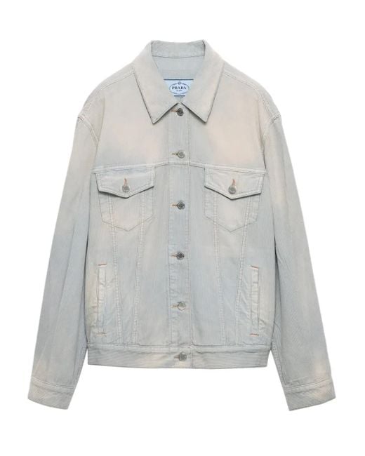 Veste Boutonnée À Col Contrastant Prada en coloris Gray