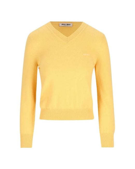 Miu Miu Yellow V-Neck Wool Cardigan