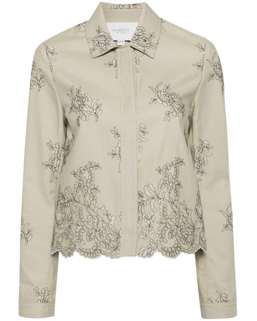 Floral-embroidered twill shirt Giambattista Valli en coloris Gray