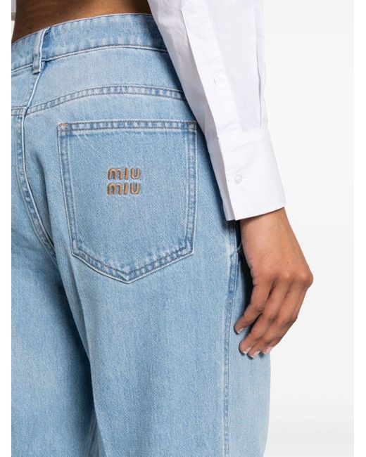 Miu Miu Jeans Met Toelopende Pijpen in het Blue
