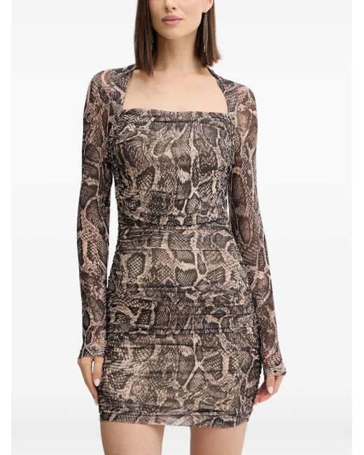 Guess Brown Long-Sleeve Square-Neck Mini Dress